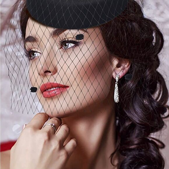 Fascinators Hat with gloves black Kentucky derby Tea Party Headband Cocktail - Picture 4 of 12